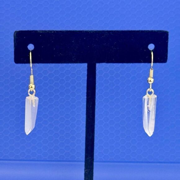 White Crystal Gold Dangle Earrings in 10.00 ctw New - Picture 4 of 6